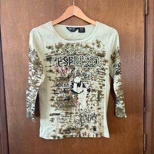 Espresso Graphic Long Sleeve Tee in Light Green by Take Two